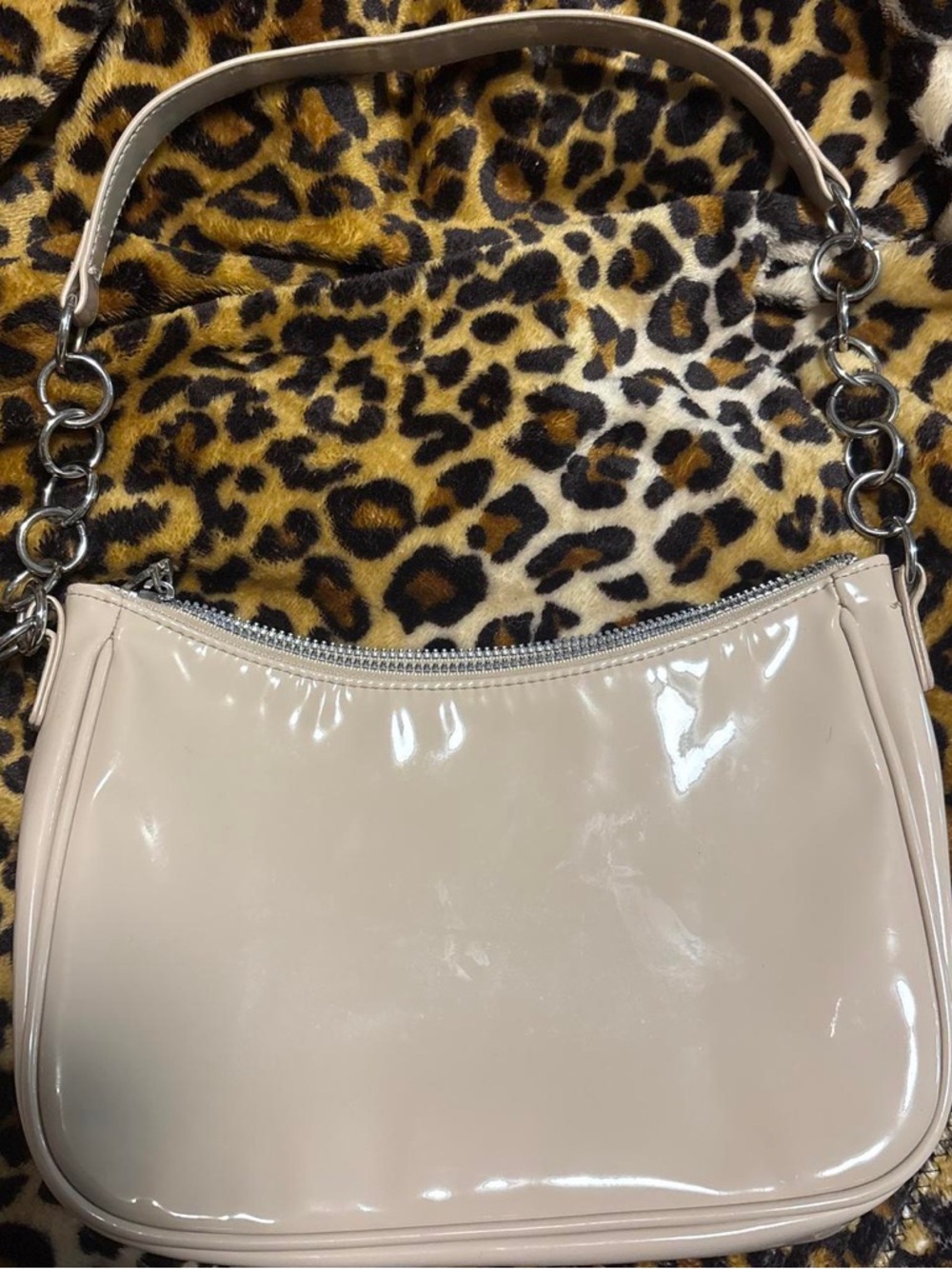 Patent Leather Shoulder Bag in Light Beige